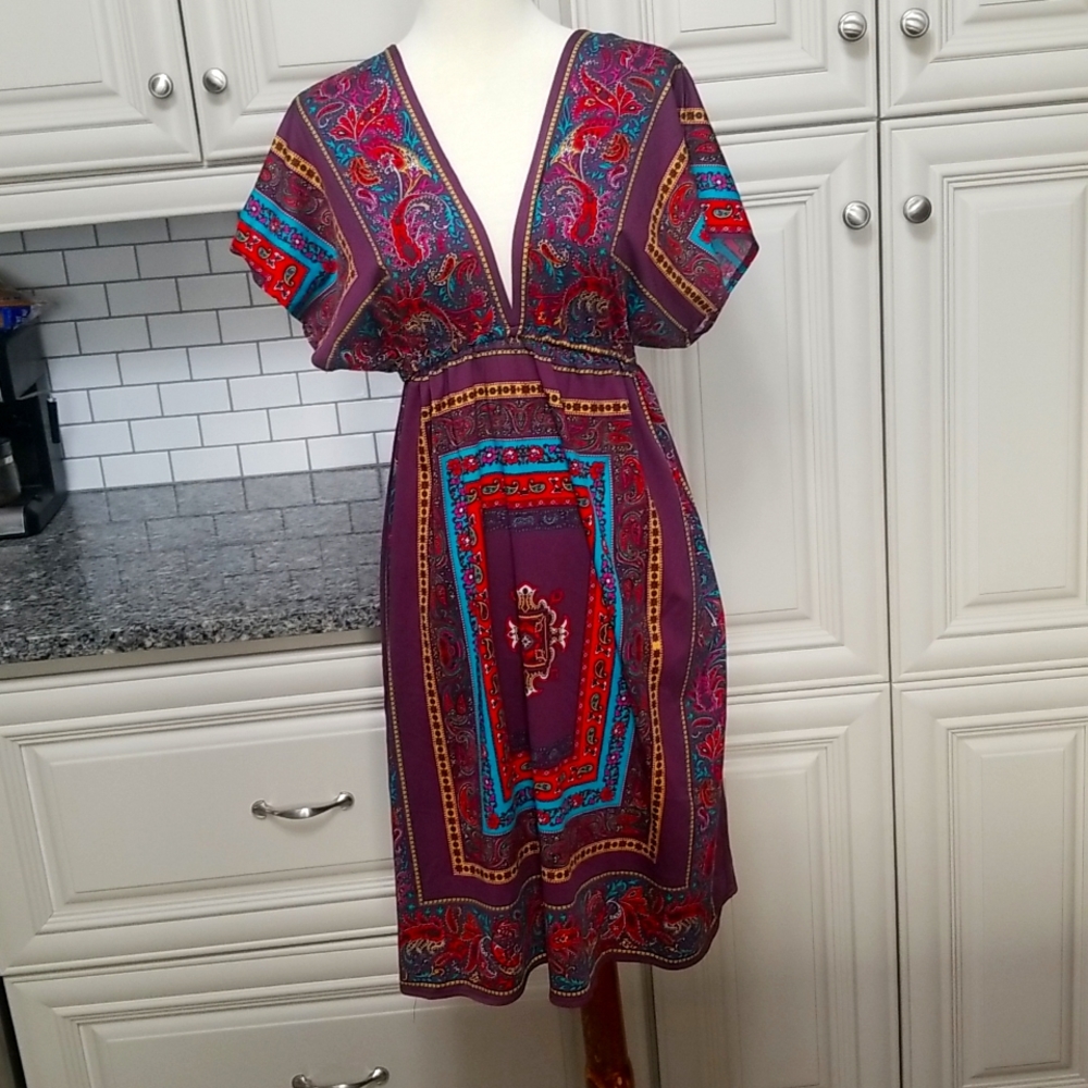 Purple Poetry plunging neck line.  Kimono sleeves